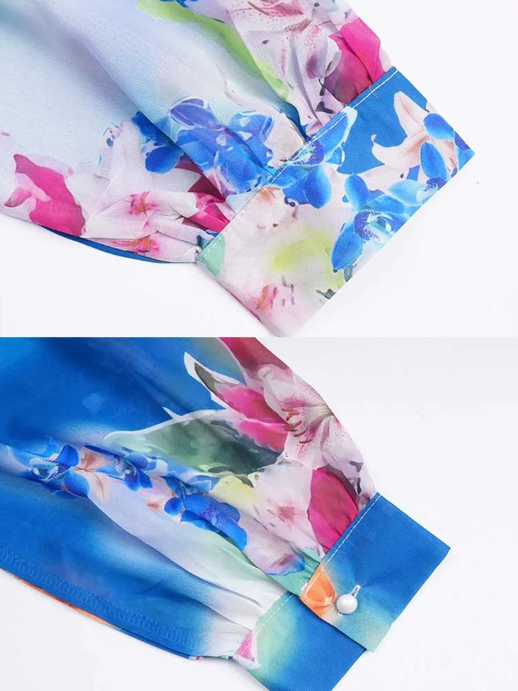 فستان نسائي من الشيفون المطبوع بفتحة رقبة على شكل حرف V