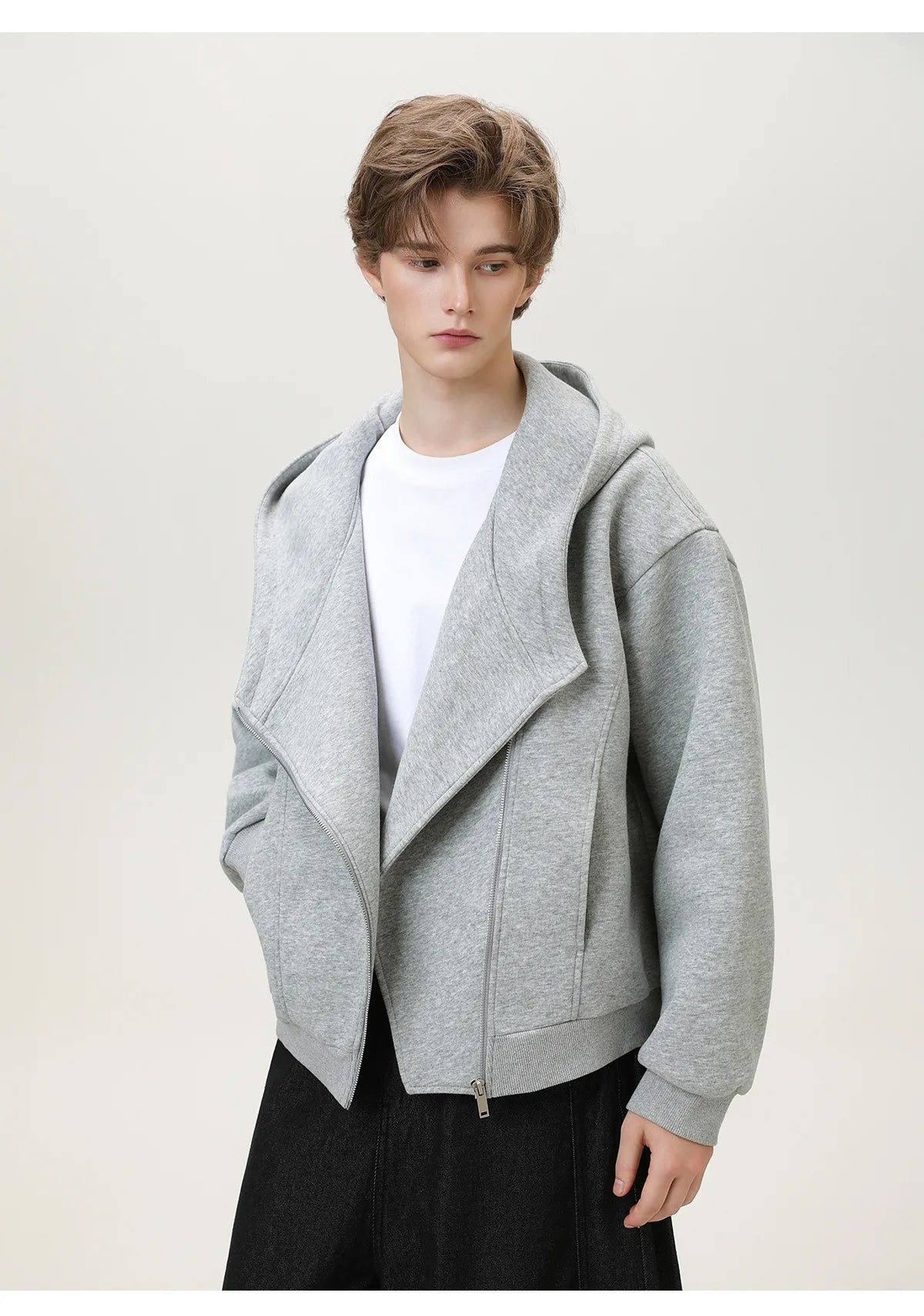 Slant Zipper Hooded Cardigan Jacket