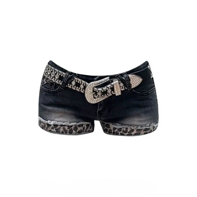 Women Retro Leopard Denim Shorts
