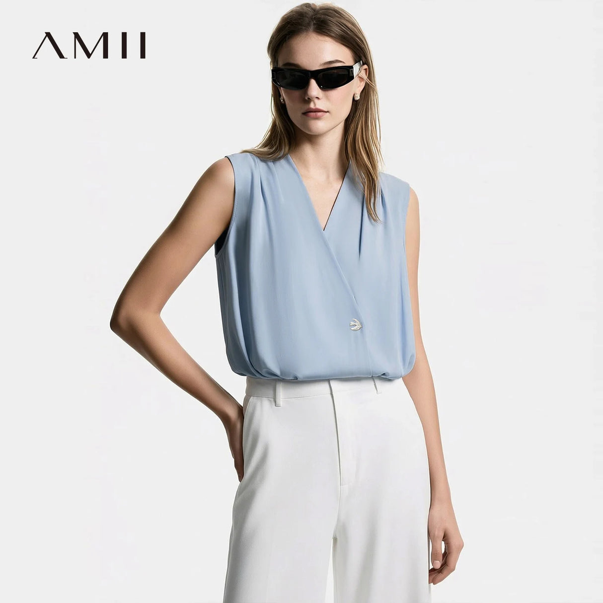 Amii Sleeveless Chiffon Office Blouse