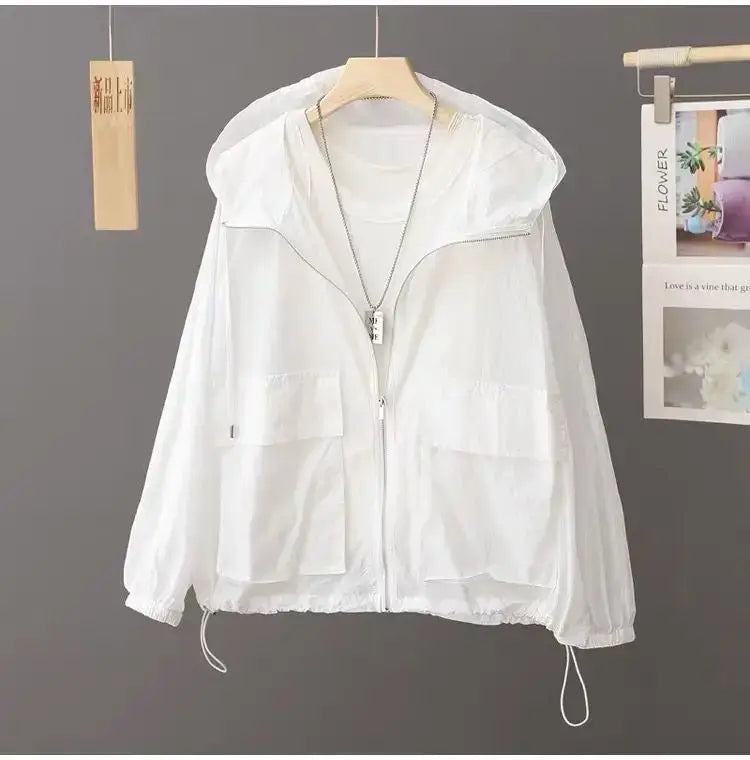 سترة نسائية خفيفة الوزن مقاومة للرياح بغطاء للرأس