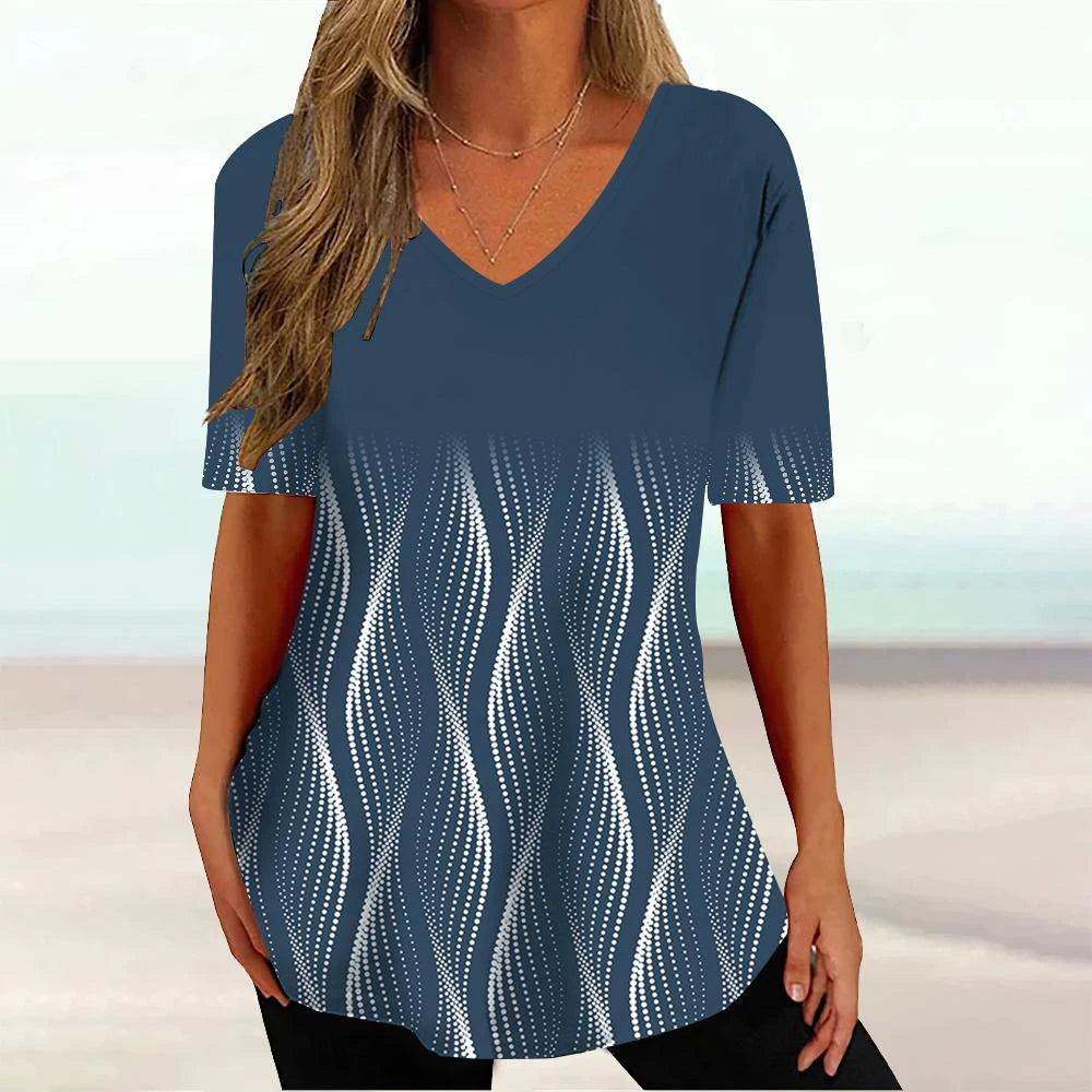 Women 3D Print V-Neck Tee