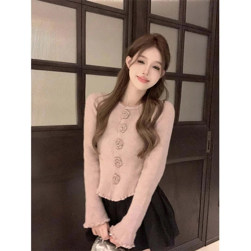 كارديجان نسائي قصير محبوك مزهر