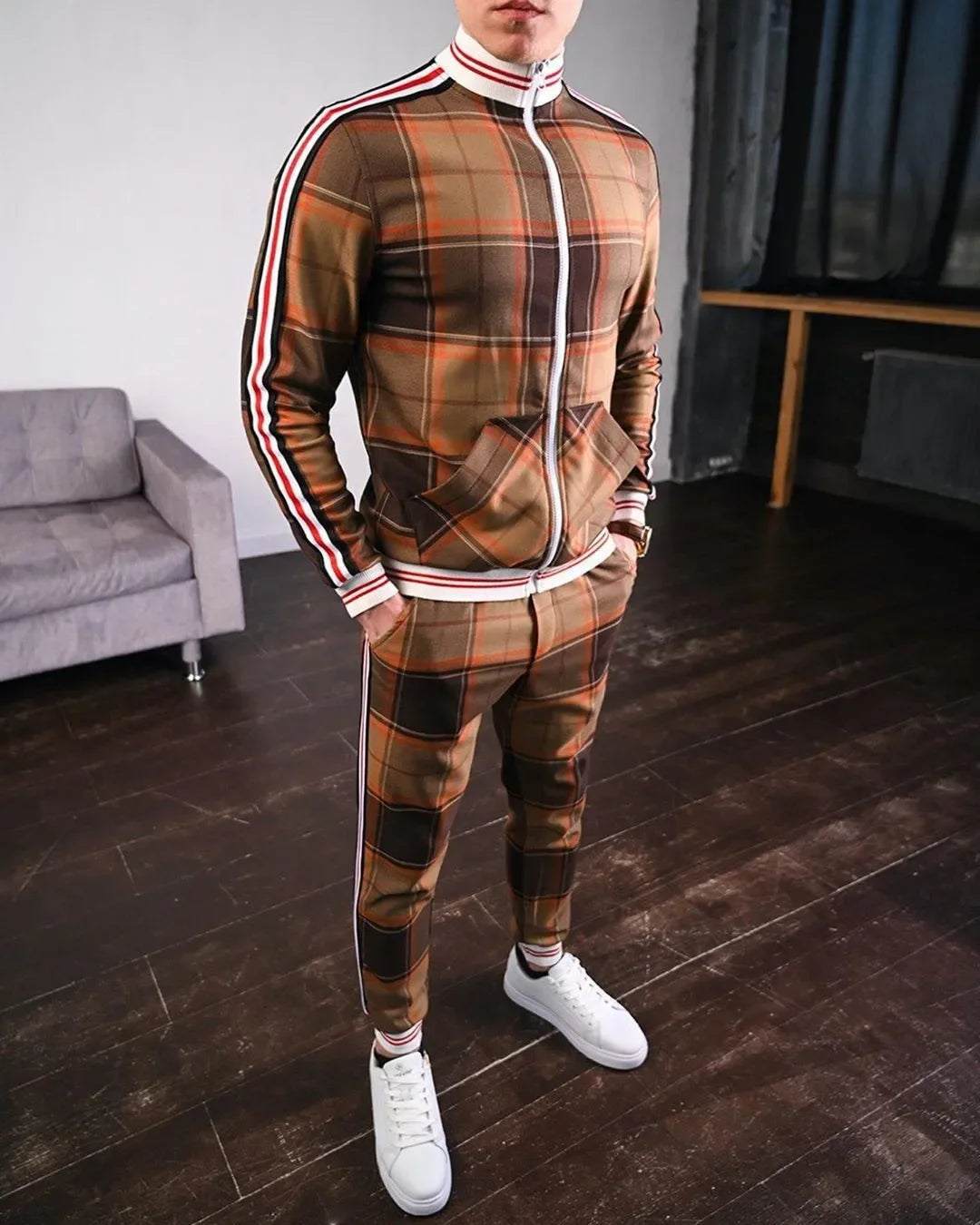 Men's Checkered Sports Tracksuit