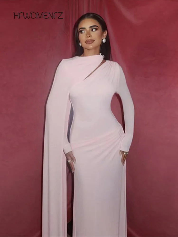 فستان نسائي طويل بشريط مطوي