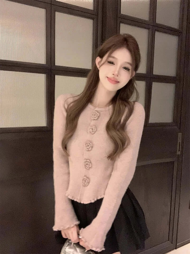 كارديجان نسائي قصير محبوك مزهر