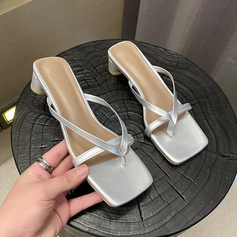 Women Summer Half-Toe Flip-Flops – Casual Mid-Heel Chunky Sandals