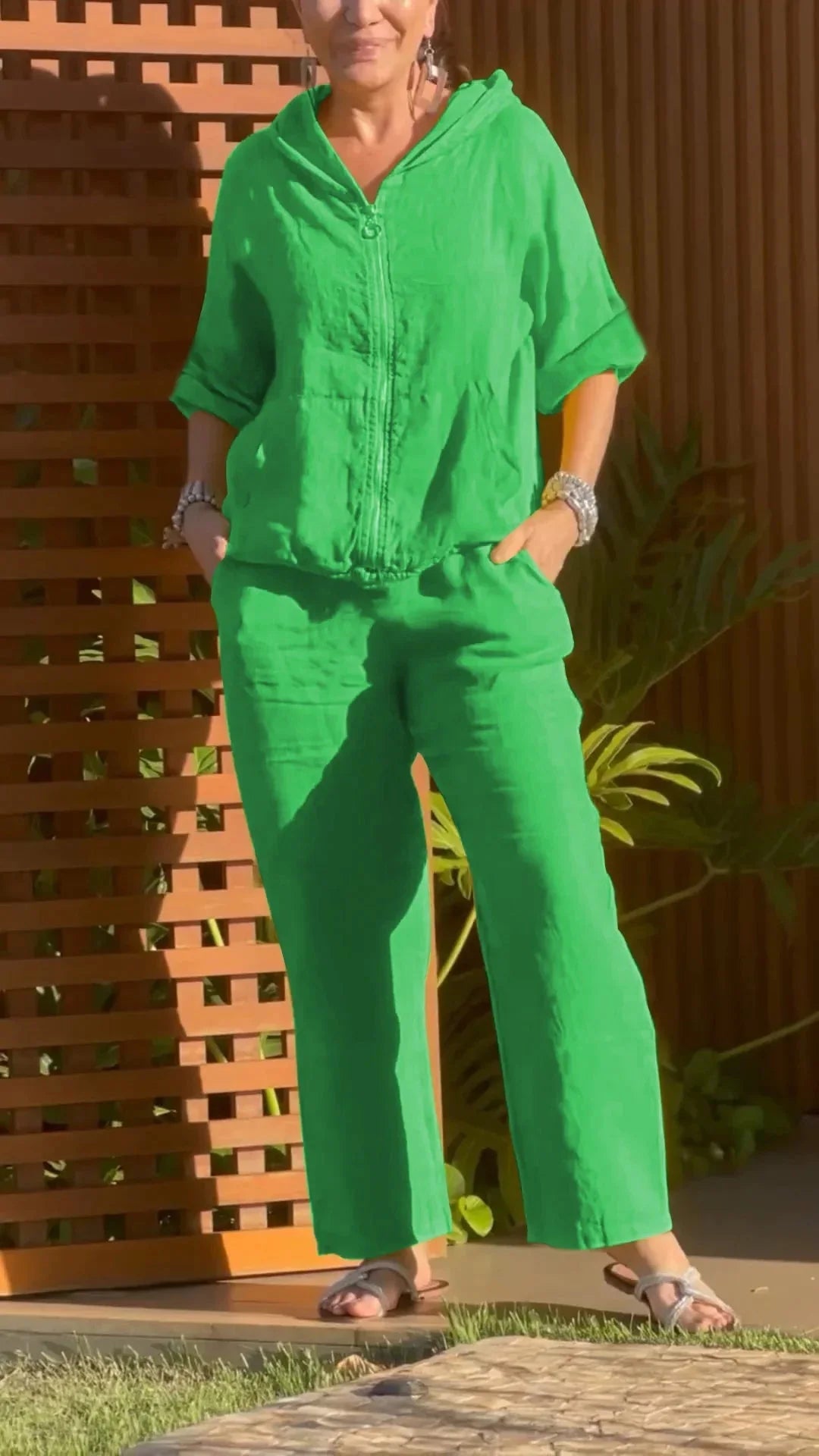 بدلة نسائية بمقاسات كبيرة - هودي وبنطلون من القطن القنب