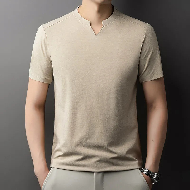 Men V-Neck Solid Short Sleeve T-Shirt