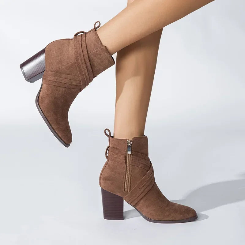 Women Pointed Toe Zipper Ankle Boots – Autumn High Heel Short Booties
