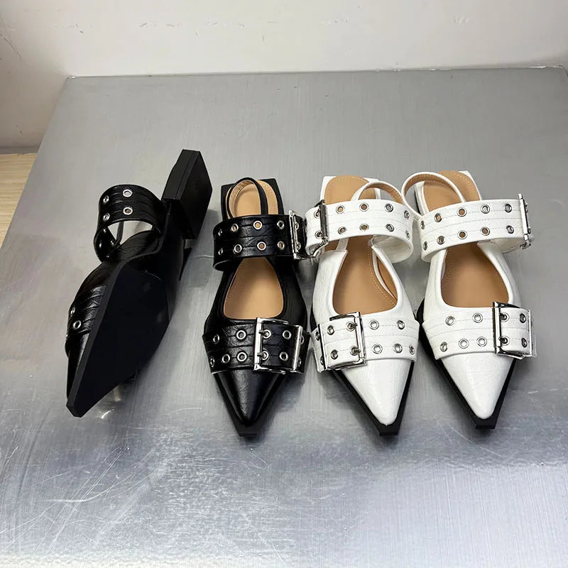 أحذية نسائية مسطحة - أحذية مصممة بمقدمة مدببة وكعب مفتوح من الخلف