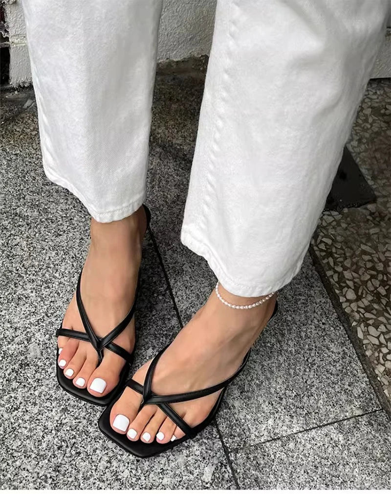 Women’s High Heel Clip Toe Slide Sandals