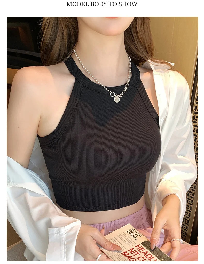 Cotton Knit Camisole Undershirt with Built-in Bra