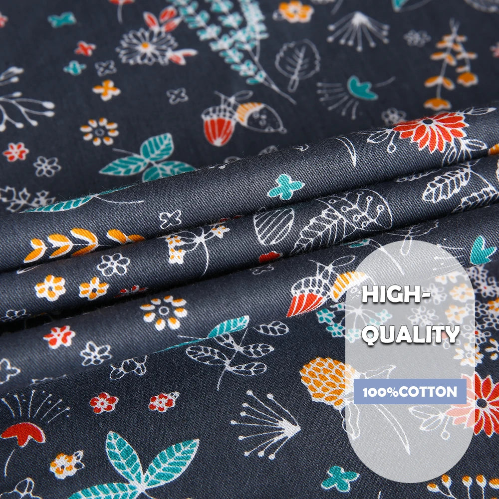 Close-up of high-quality 100% cotton fabric with floral pattern, perfect for hospital surgical scrub tops.