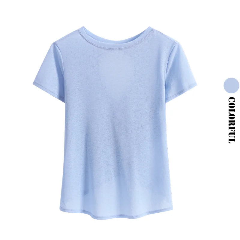 قميص يوغا قصير مفتوح الظهر للنساء