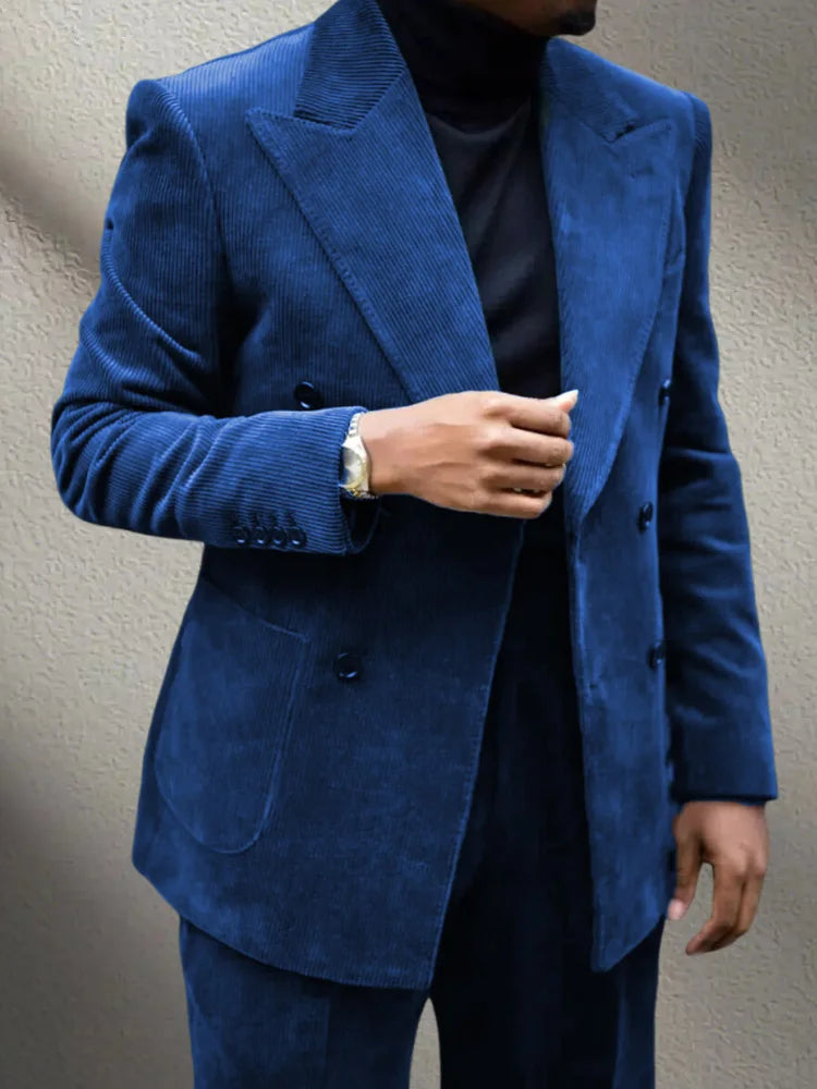 بدلة شتوية رجالية من قماش مخملي من قطعتين