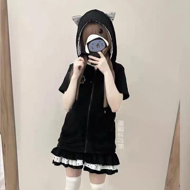 Black Cute Zipper Hoodie