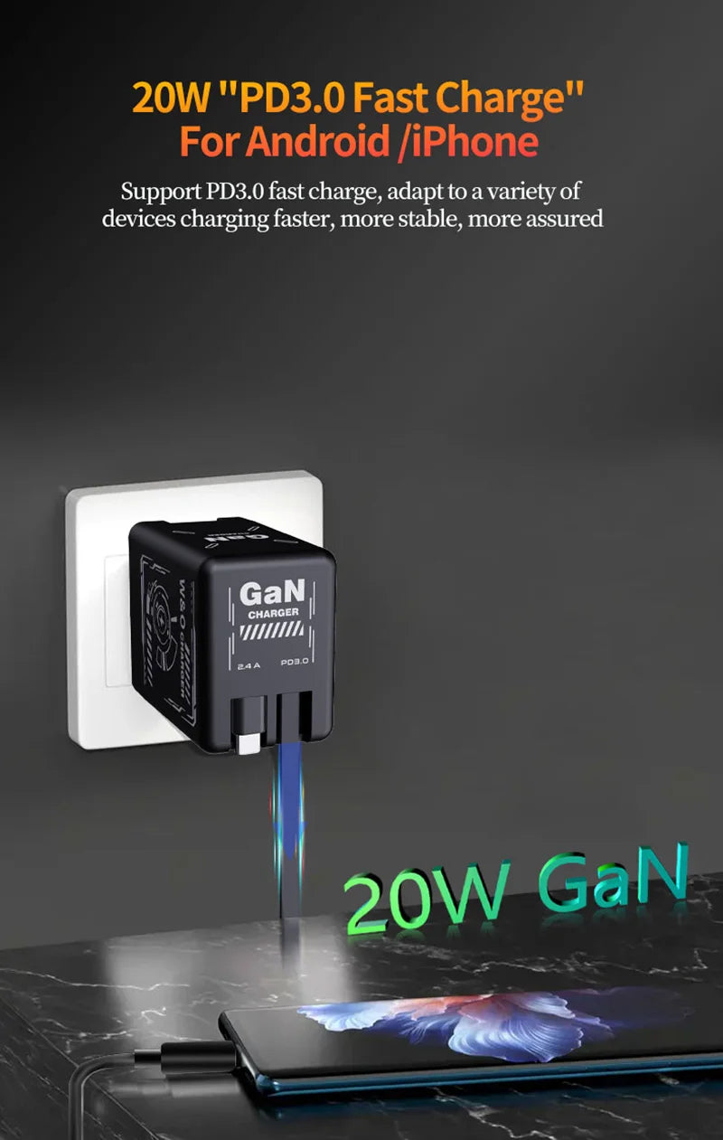 شاحن سريع بقوة 120 واط مع كابل Type-C وLightning