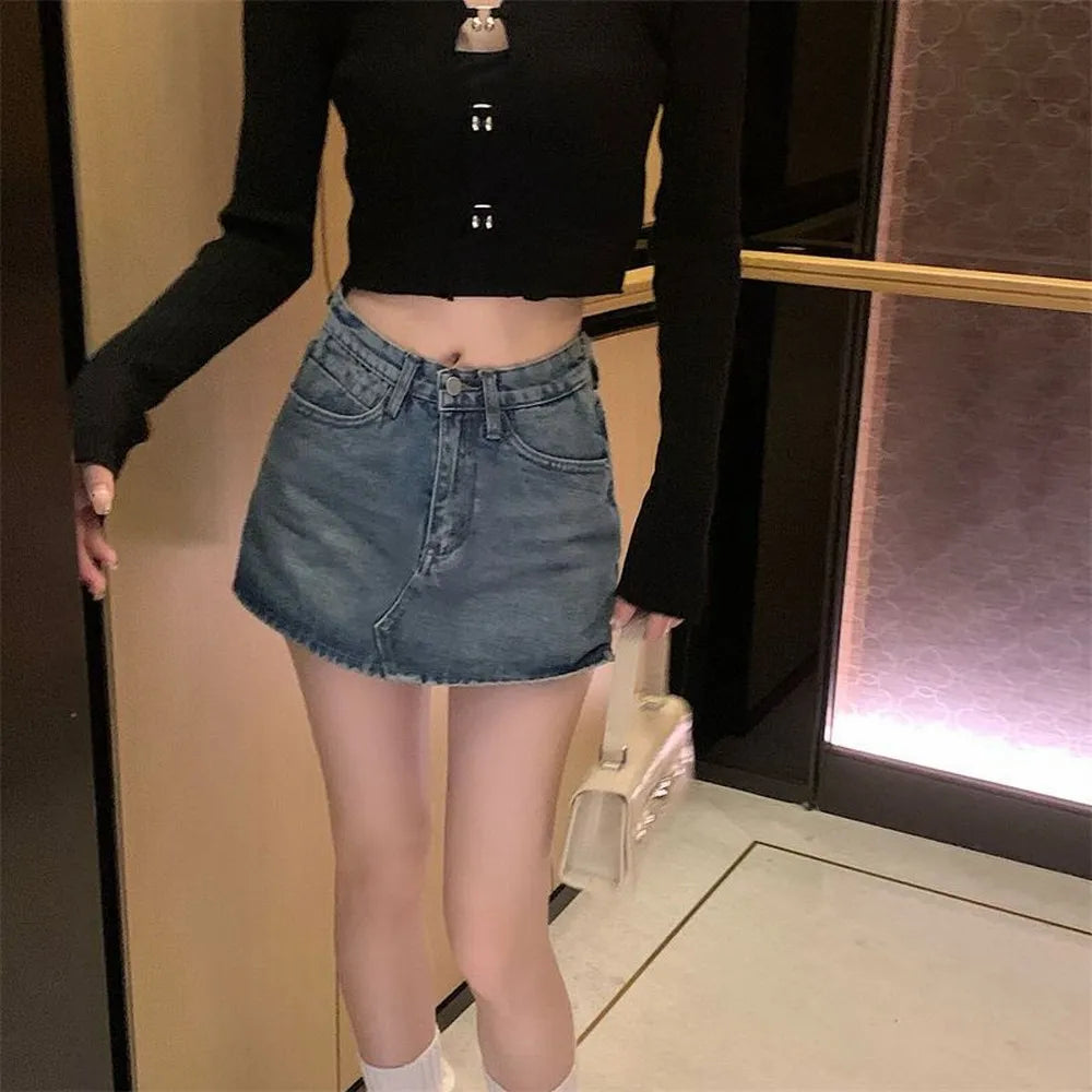 CuteGlow™ – Korean High Waist Mini Skirt (Slim Fit, Vintage Street)