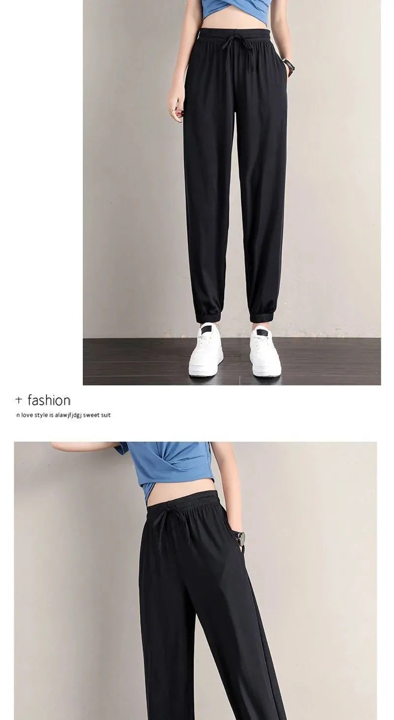 Women Ice Silk Drawstring Pants