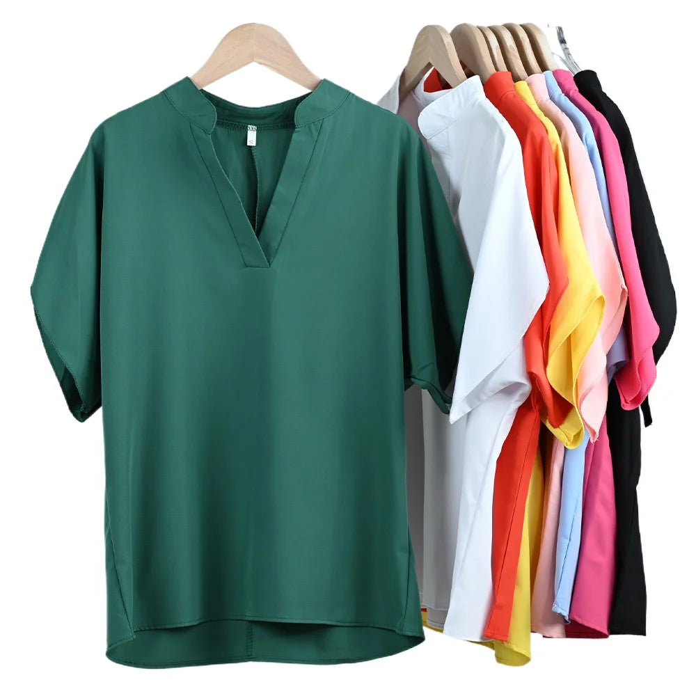 ViviCharm V-Neck Flare Sleeve Blouse in green among various colorful options, perfect for midlife women.