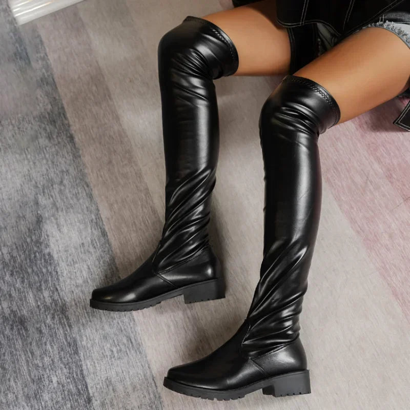 Women Over Knee Boots – Elegant Low Heel Plus Size