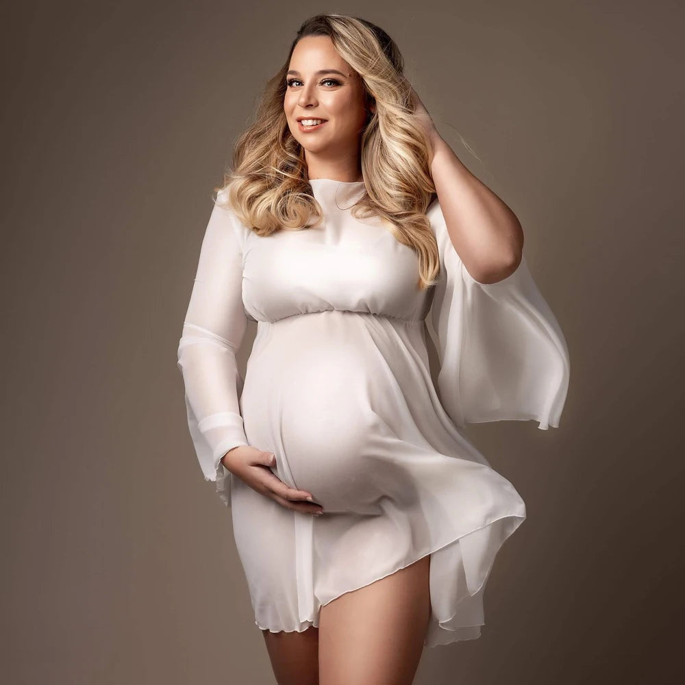 White Chiffon Maternity Photography Dress