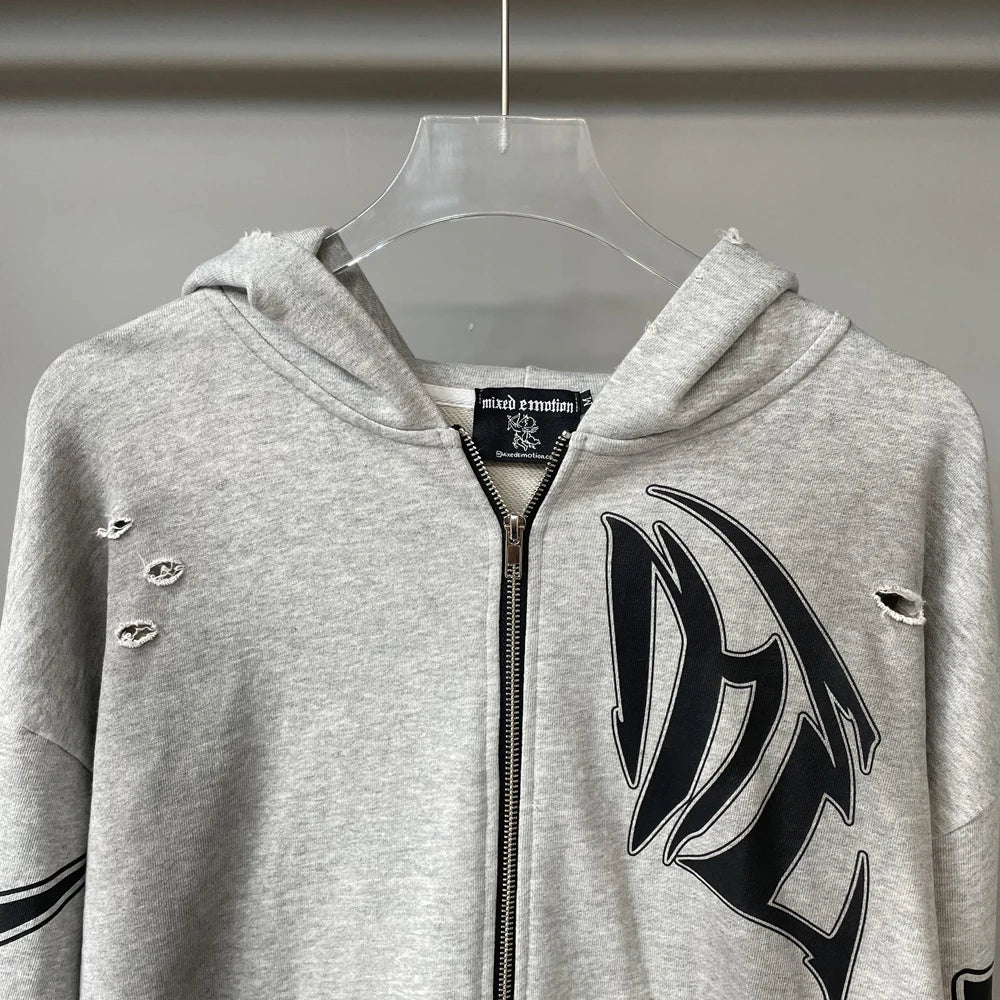 Men Rhinestone Zipper Hoodie