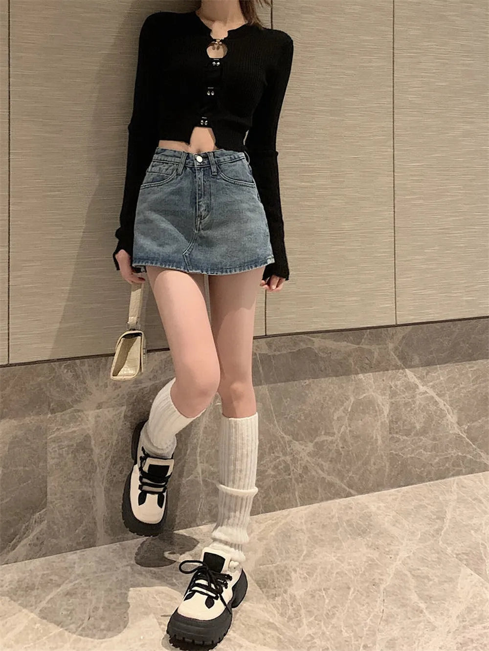 CuteGlow™ – Korean High Waist Mini Skirt (Slim Fit, Vintage Street)