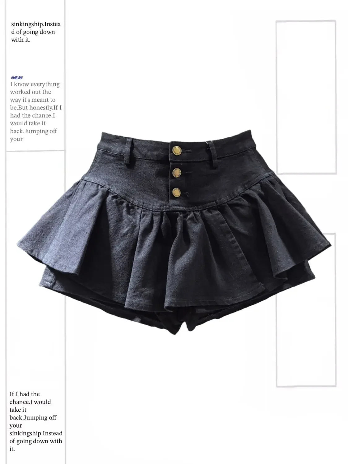 PuffyBelt™ – Puffy Layered Denim Skirt (Black A-line, High Waist)