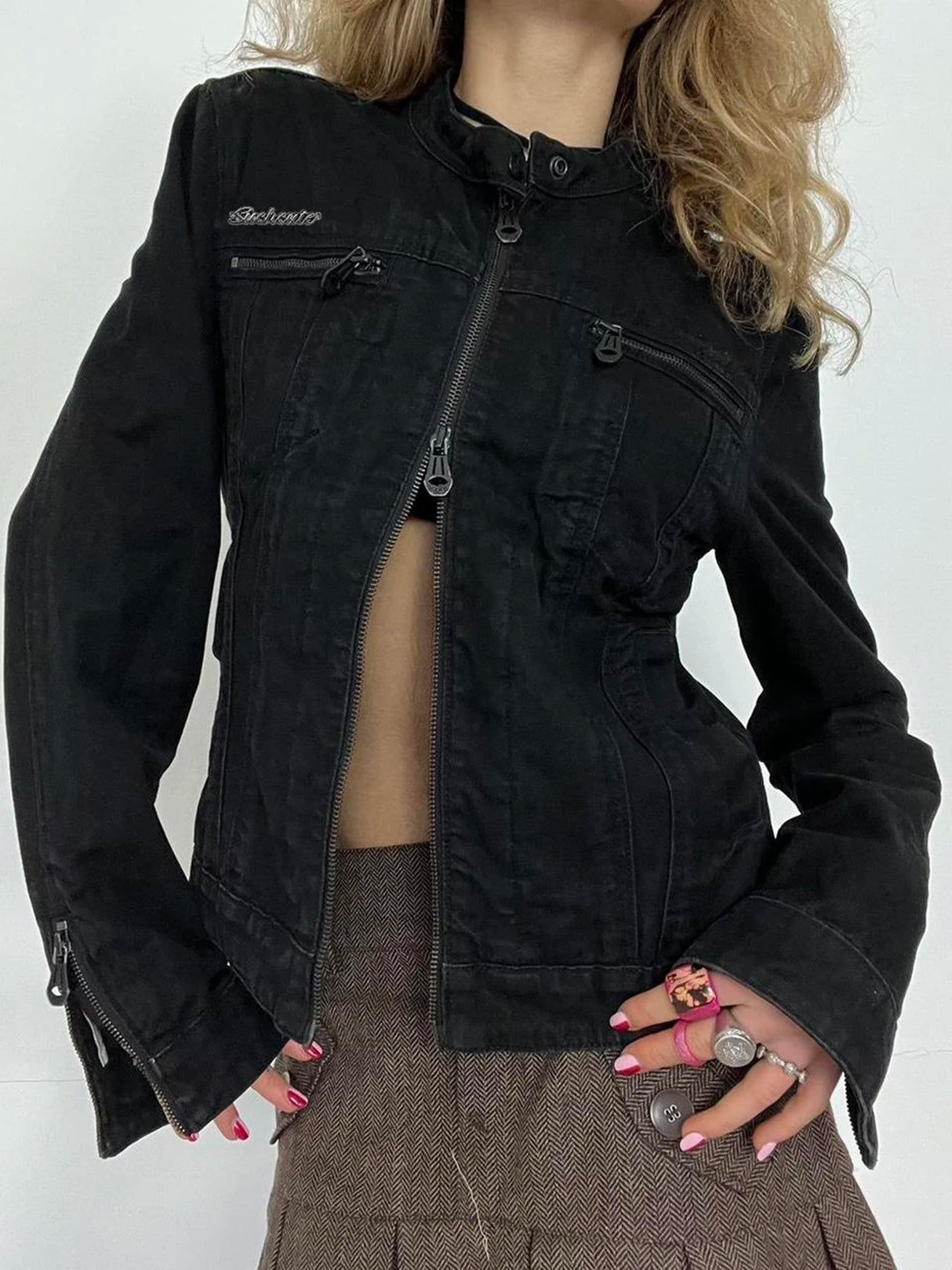 Rockmore Women’s Double Zipper Denim Jacket