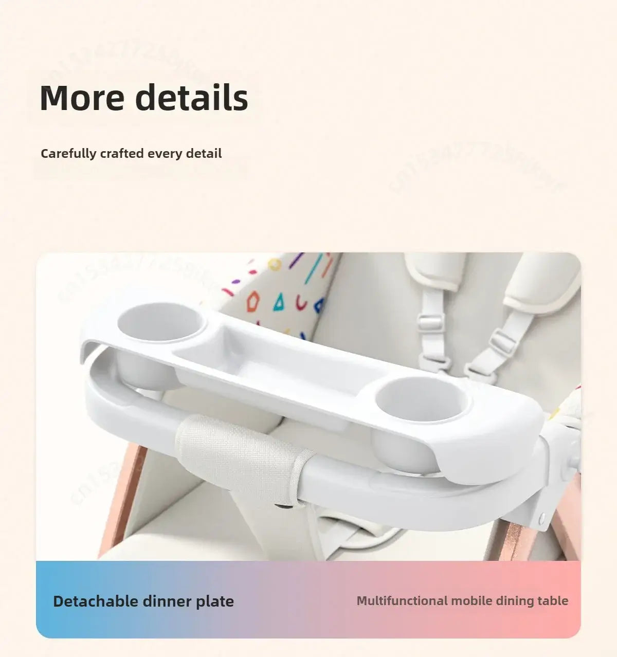 Detachable dinner plate feature of a multifunctional mobile dining table for babies.