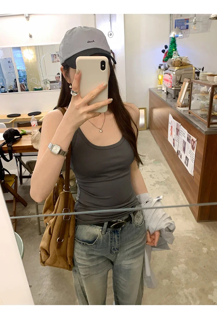 Basic Ribbed O-Neck Camisole Tank Top