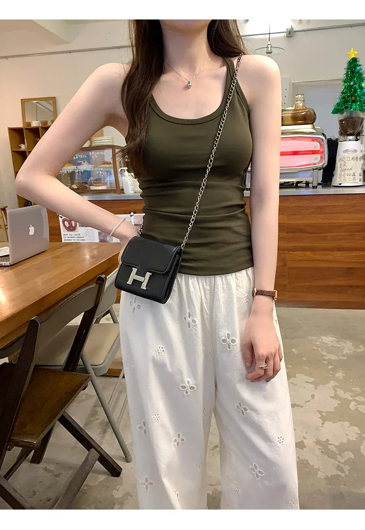 Basic Ribbed O-Neck Camisole Tank Top