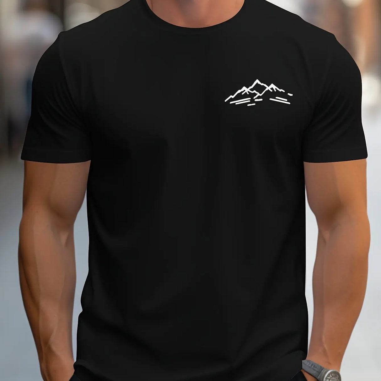 تي شيرت رجالي بطبعة جبلية