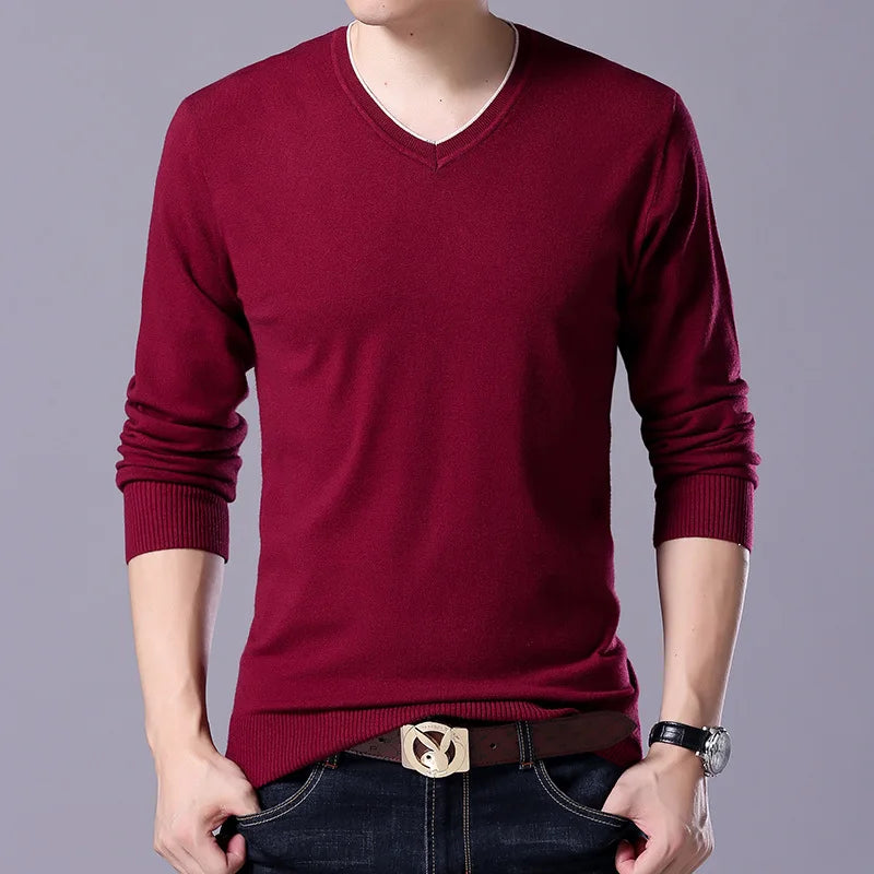 سترة رجالية محبوكة برقبة على شكل حرف V بمقاسات كبيرة