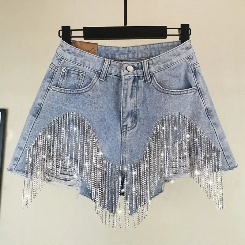 Diamond Tassel Summer Denim Shorts