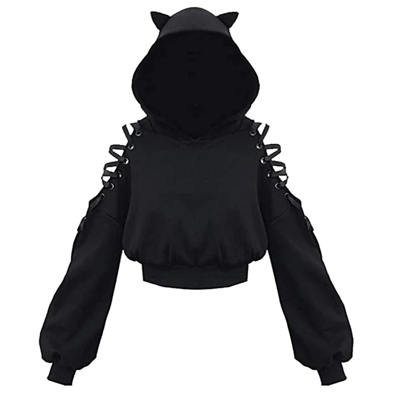 Gothic Cat Ear Crop Hoodie