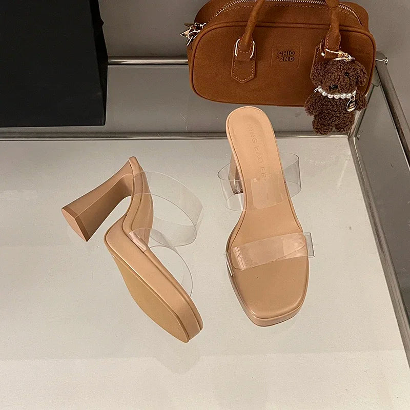 حذاء مفتوح من الأمام شفاف بكعب عالٍ – صيف 2025