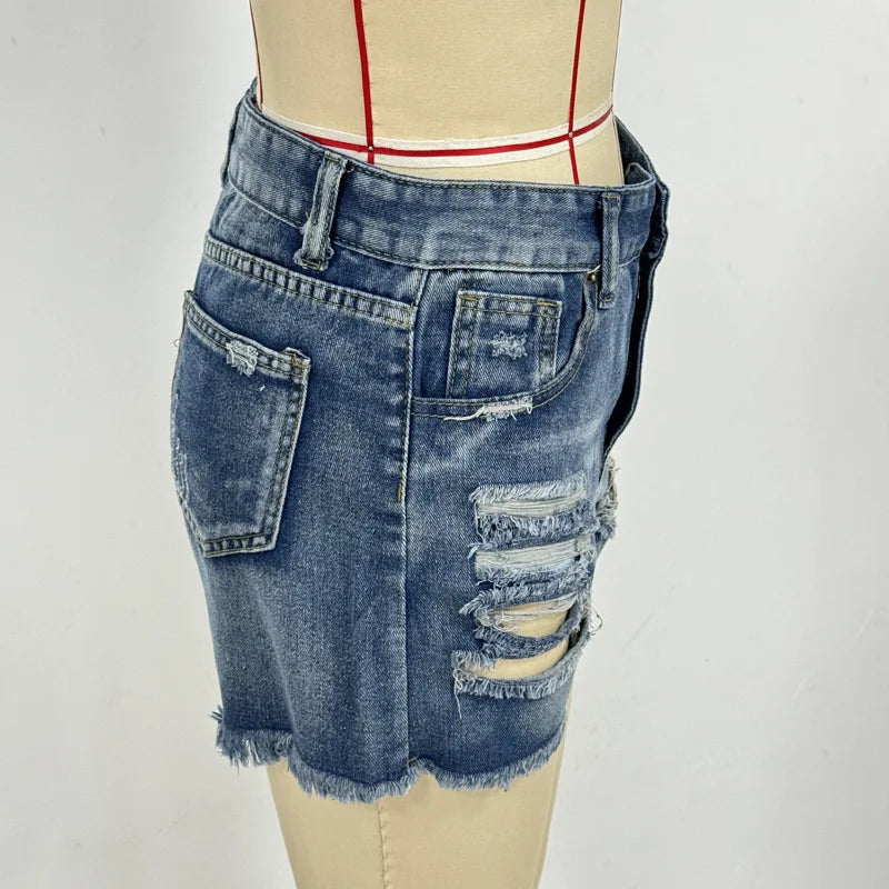 2000s Tassel Ripped Hot Denim Shorts