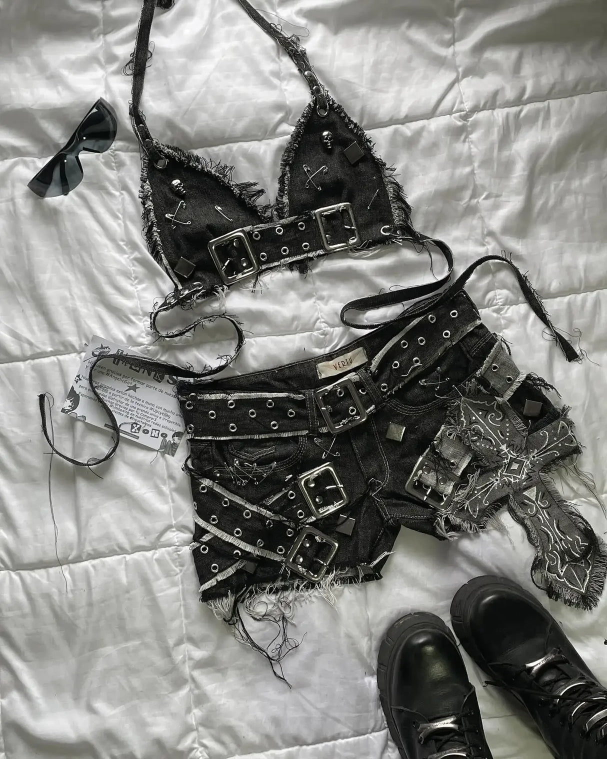 Women Cross Patch Denim Skirt Set