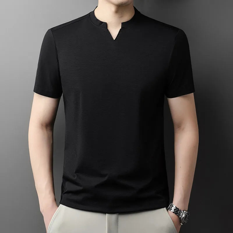 Men V-Neck Solid Short Sleeve T-Shirt