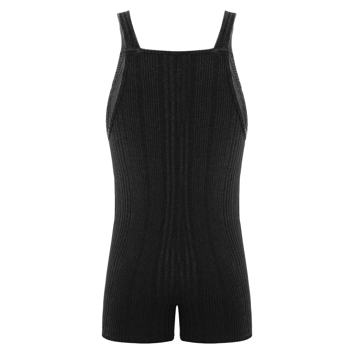 Sleeveless ribbed maternity jumpsuit in black, suitable for casual summer wear. Made from soft cotton blend.