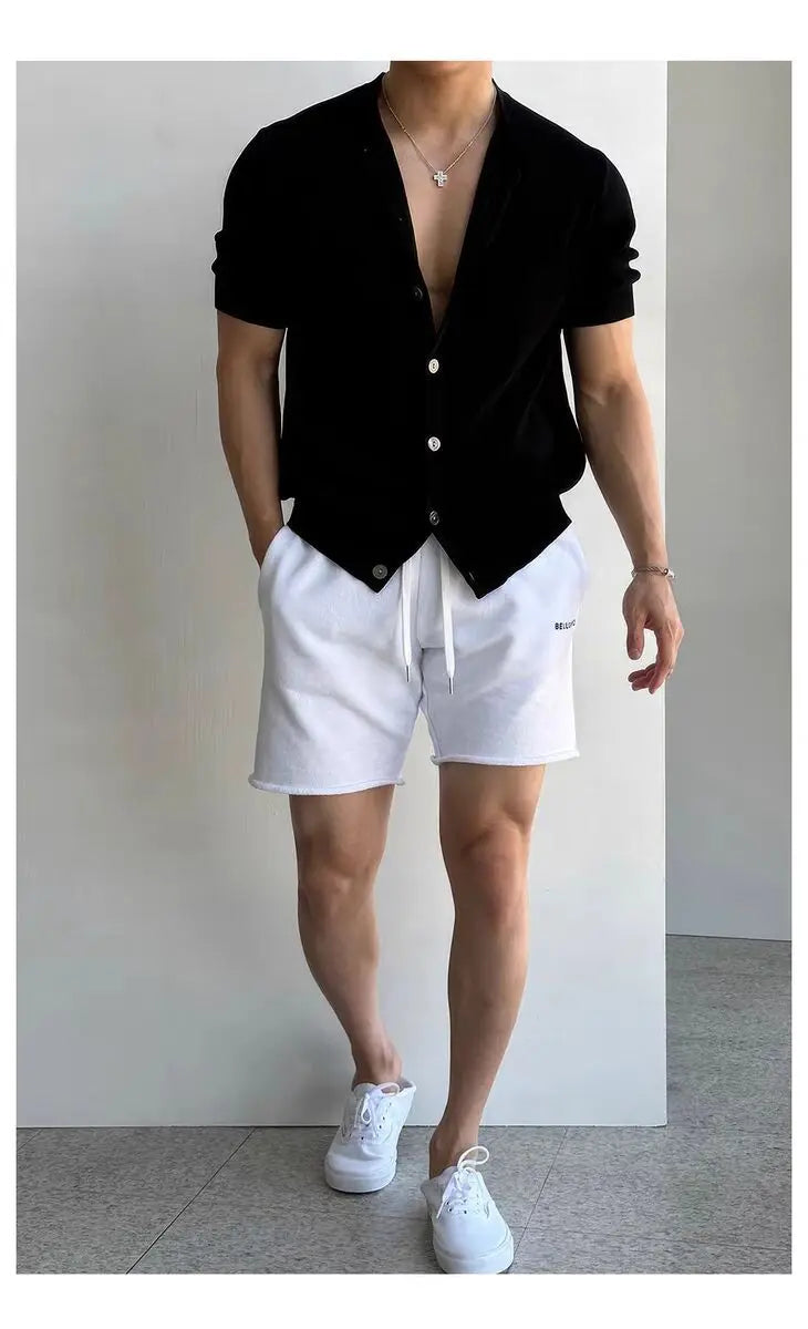 Men Short Sleeve Cardigan Knit