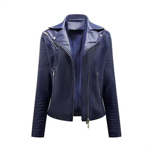 Women's Faux Leather Lapel Biker Jacket