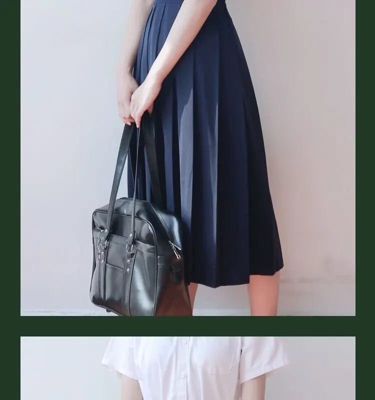 Women Pleated Midi College Skirt