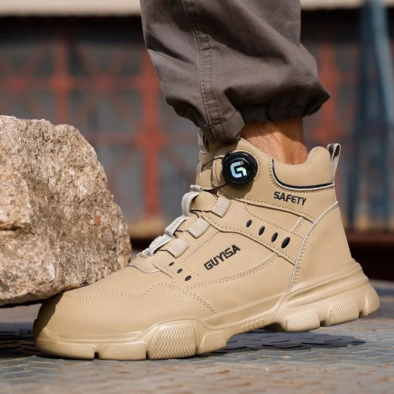 Men Rotating Button Steel Toe Safety Work Shoes