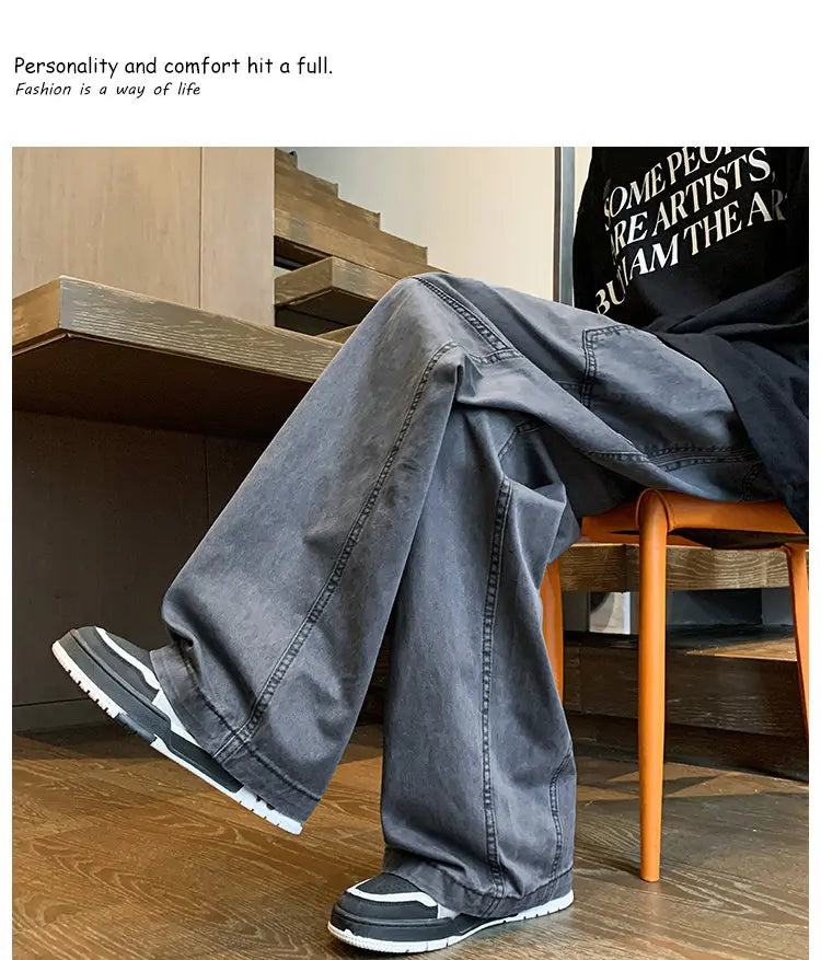 بنطلون كارغو رجالي واسع من قماش الشارع