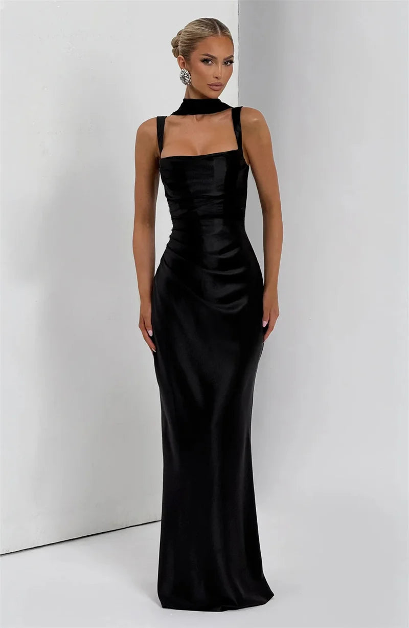 Luxe Satin Halter Evening Gown