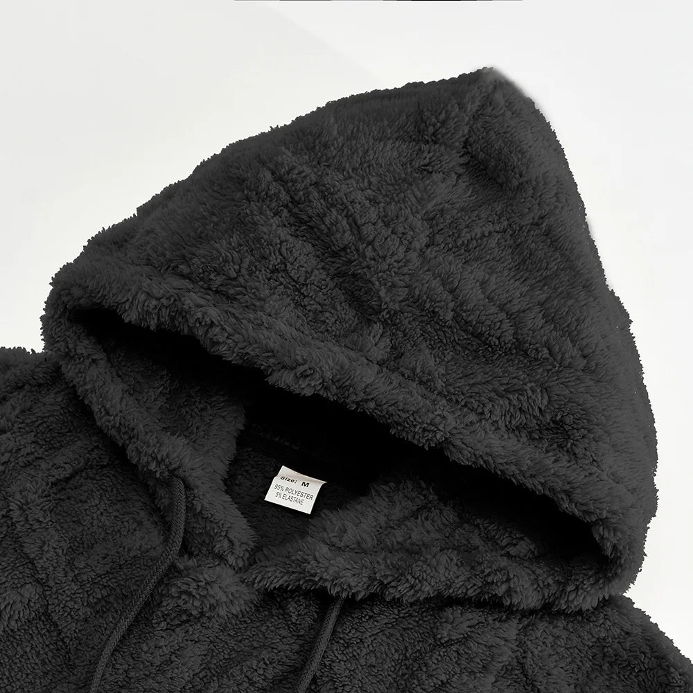 Men Velvet Hooded Pullover Sweater